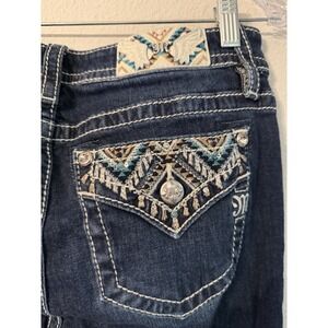 Womens Miss Me MidRise Bootcut Wing Jeans Size 30 34 Inseam Embroidered